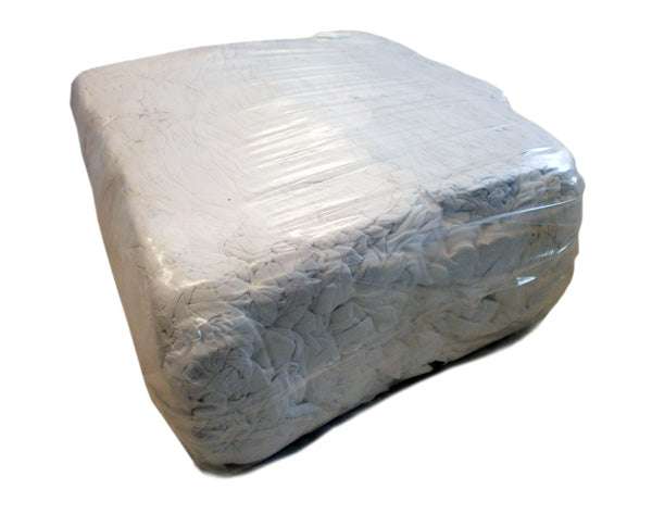Kattun Putzlappen 10kg Ballen in Weiß, gepresst und in Folie verpackt. Ideal als saugstarke Industrielappen für Reinigung und Politur.