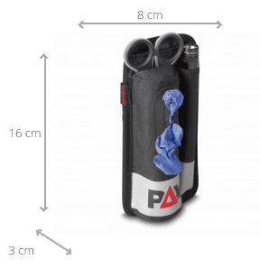 Maße des Handschuhholsters PAX Pro Series Default Title 223970103: 16 cm hoch, 8 cm breit, 3 cm tief – kompakt für den Gürteleinsatz.
