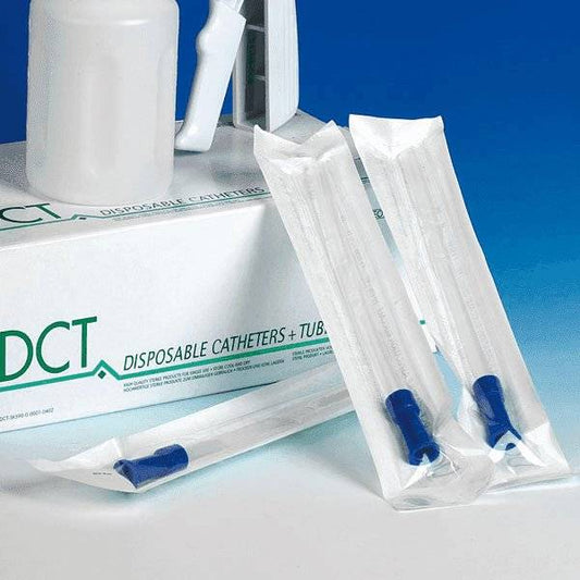 Steril verpackter Absaugkatheter DCT Grosslumen CH 26 mit blauem Anschlussstück, ideal für die Atemwegspflege im medizinischen Bereich.