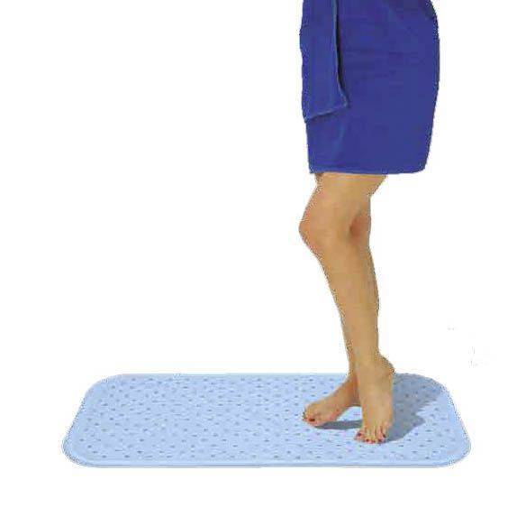 Rutschfeste Badewannenmatte aus Naturkautschuk 96x34cm in Hellblau mit Saugnäpfen für sicheren Halt, ideal für Bad und Dusche.