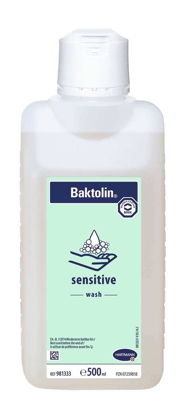 Baktolin® sensitive Körperwaschmittel - pH 5,5 in 500 ml Flasche. Ideal für sanfte, hautschonende Reinigung bei empfindlicher Haut.