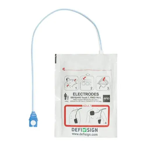 DefiSign LIFE / FRED PA-1 Elektroden für Erwachsene, vorkonnektierte AED-Elektroden mit RFID für den Einsatz bei medizinischen Notfällen.