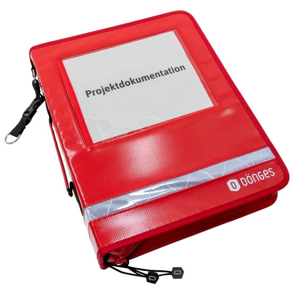 Dönges Komfort Mappe mit eingelegtem Blatt 'Projektdokumentation' im Sichtfenster, ideal für strukturierte Projektunterlagen.
