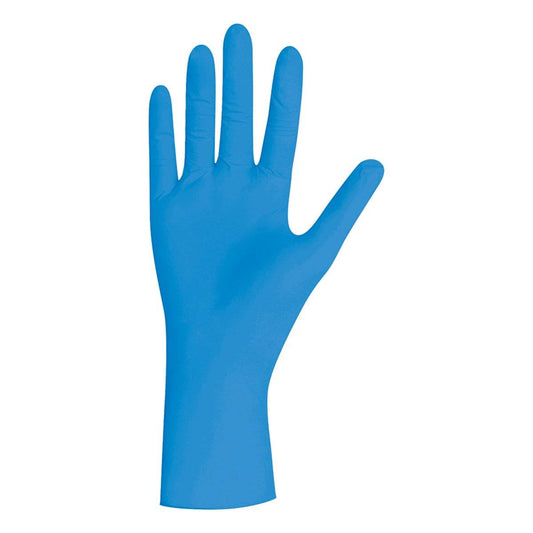 Blauer Nitril Einmalhandschuh CrossGuard Unigloves mit KluraLabs-Technologie für 99,99% Bakterienschutz in 60 Sekunden. Ideal für medizinische Anwendungen.