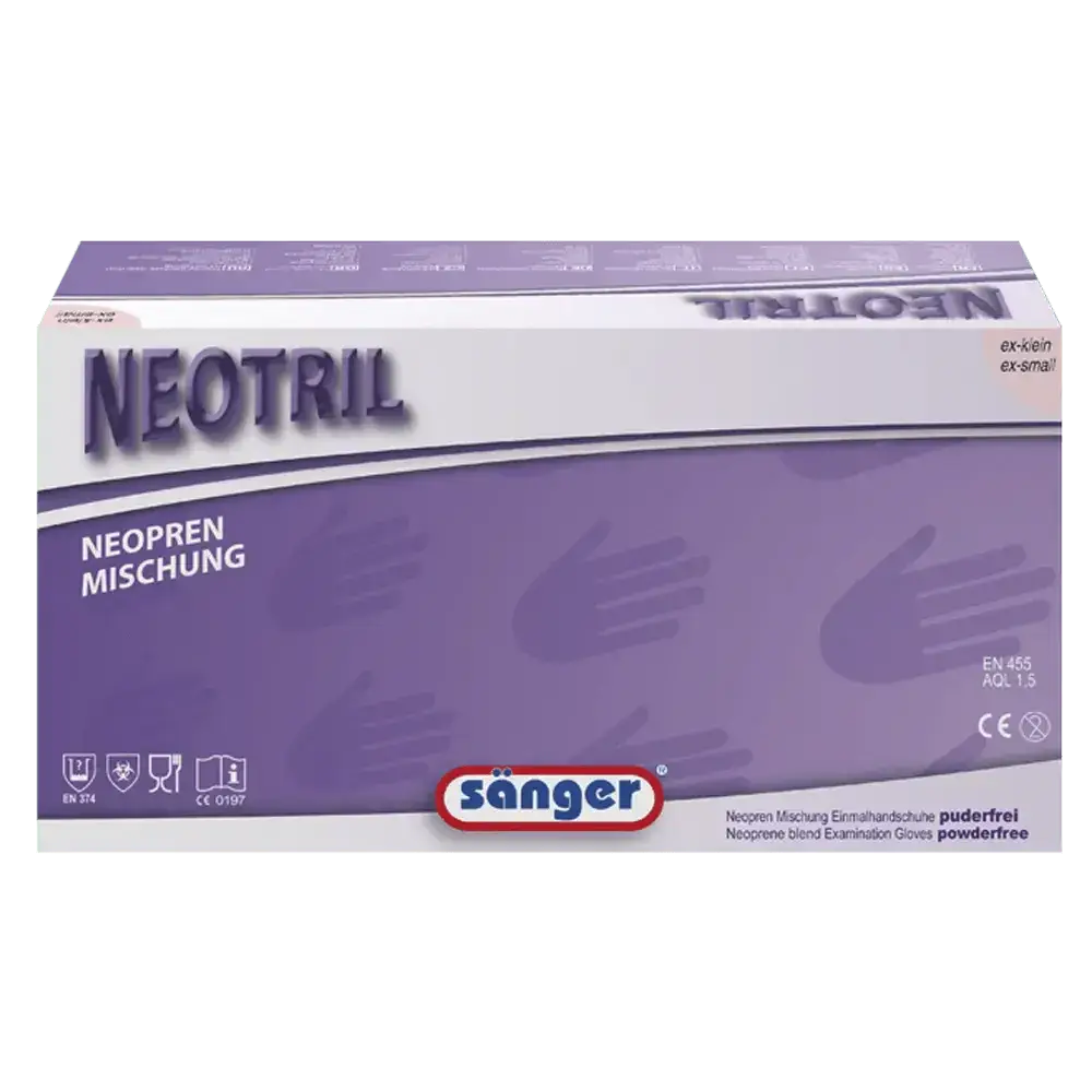alt="Sänger PRIMA Neotril Neopren Einmalhandschuhe 100 Stück Dispenser"
alt="Neopren Einmalhandschuhe Chemikalienschutzhandschuhe EN374 latexfrei puderfrei"