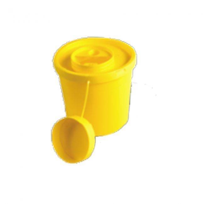 Kompakte gelbe Entsorgungsbox für Kanülen und Skalpelle mit Deckel, perfekt für sichere Injektionsabfallentsorgung.