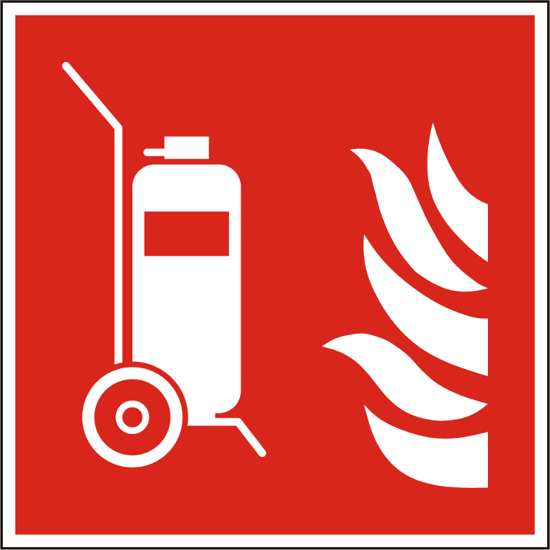 Fahrbarer Feuerlöscher Schild nach DIN EN ISO 7010 mit rotem Hintergrund und weißem Piktogramm für mobile Feuerlöscher. Ideal für Industrie & Betriebe.
