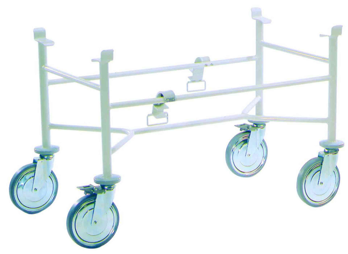 Fahrgestell Krankentragen - Robust mit stabiler Stahlkonstruktion und vier großen Lenkrollen für maximale Beweglichkeit im Klinikalltag.