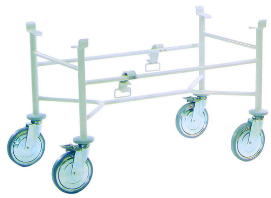 Fahrgestell Krankentragen - Robust mit stabiler Stahlkonstruktion und vier großen Lenkrollen für maximale Beweglichkeit im Klinikalltag.