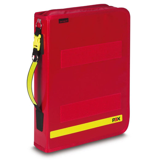 Fahrtenbuch Multi Organizer KF PAX in Rot mit gelbem Reflektorstreifen, ideal für medizinische Dokumentenorganisation im DIN A4 Format.