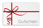 Weiße Geschenkkarte mit rotem Schleifenband und dem Wort „Gutschein“ in grauer Schrift auf der rechten Seite.
