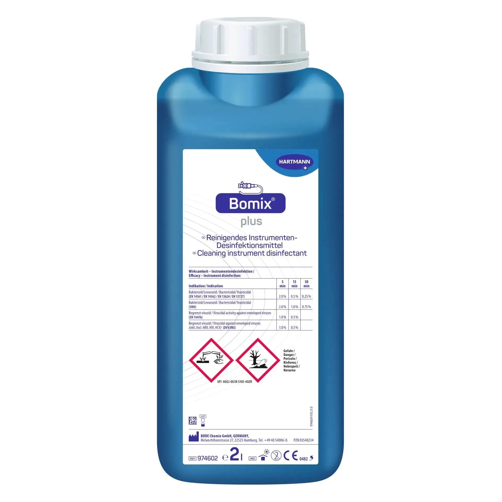 Bomix® plus Instrumentendesinfektion 2L Flasche – aldehydfreies Desinfektionsmittel für medizinische Instrumente, SARS-CoV-2 wirksam.
