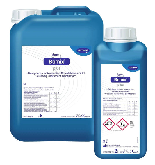 Bomix® plus Instrumentendesinfektion im 5L und 2L Gebinde – effektive, aldehydfreie Reinigungslösung für Instrumente und Endoskope.