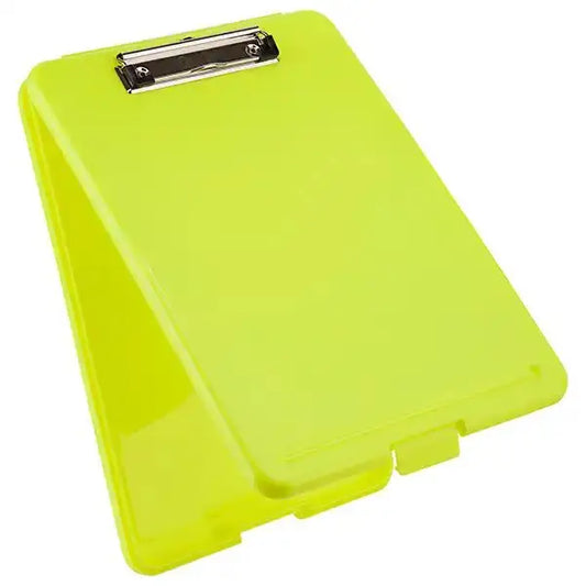 Neonfarbenes Klemmbrett Safety mit Aufbewahrungsbox, klappbar für mobile Organisation. Ideal für Sichtbarkeit im Außeneinsatz.