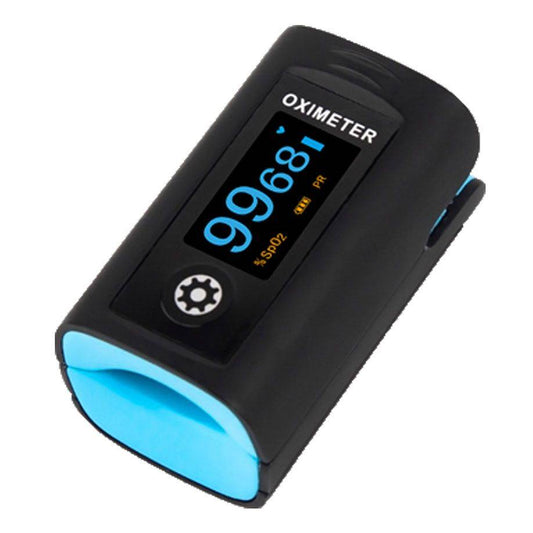 Fingerpulsoximeter PC 60 F in Schwarz mit OLED-Display zur SpO₂- und Puls-Messung, ideal für den Heimgebrauch und medizinische Einrichtungen.