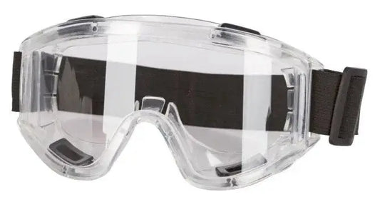Panorama Schutzbrille Kerbl mit PVC-Fassung und klarem Polykarbonat-Visier, 180° Sichtfeld, EN166 Klasse B, ideal für Arbeitsschutz.