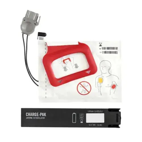 Austauschset L-Physio-Control CR Express/Plus AED ChargePak mit Lithiumbatterie und Elektroden für Defibrillator in Notfallsituationen.