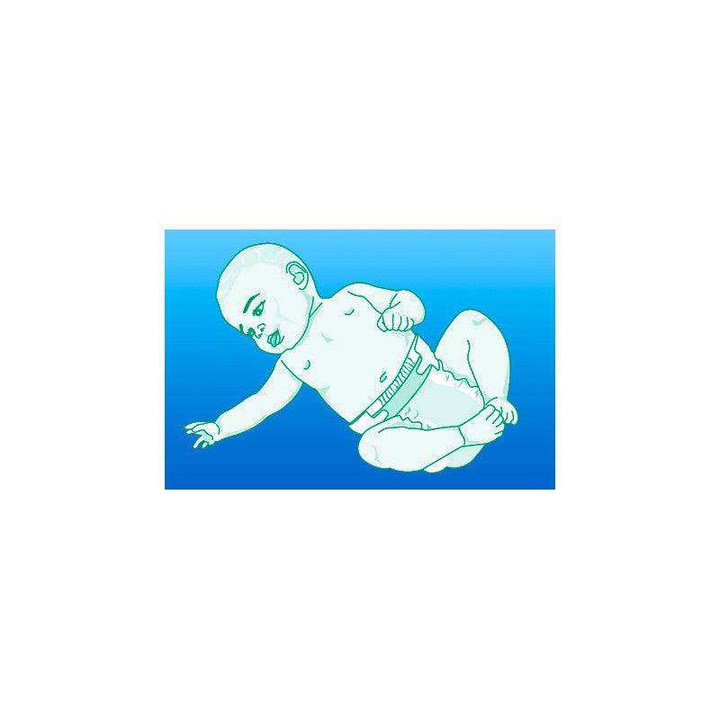 Illustration eines Babys mit der Babywindel RIBOPAMP® in Bewegung. Die hautfreundliche Einwegwindel bietet hohen Tragekomfort und Saugfähigkeit.