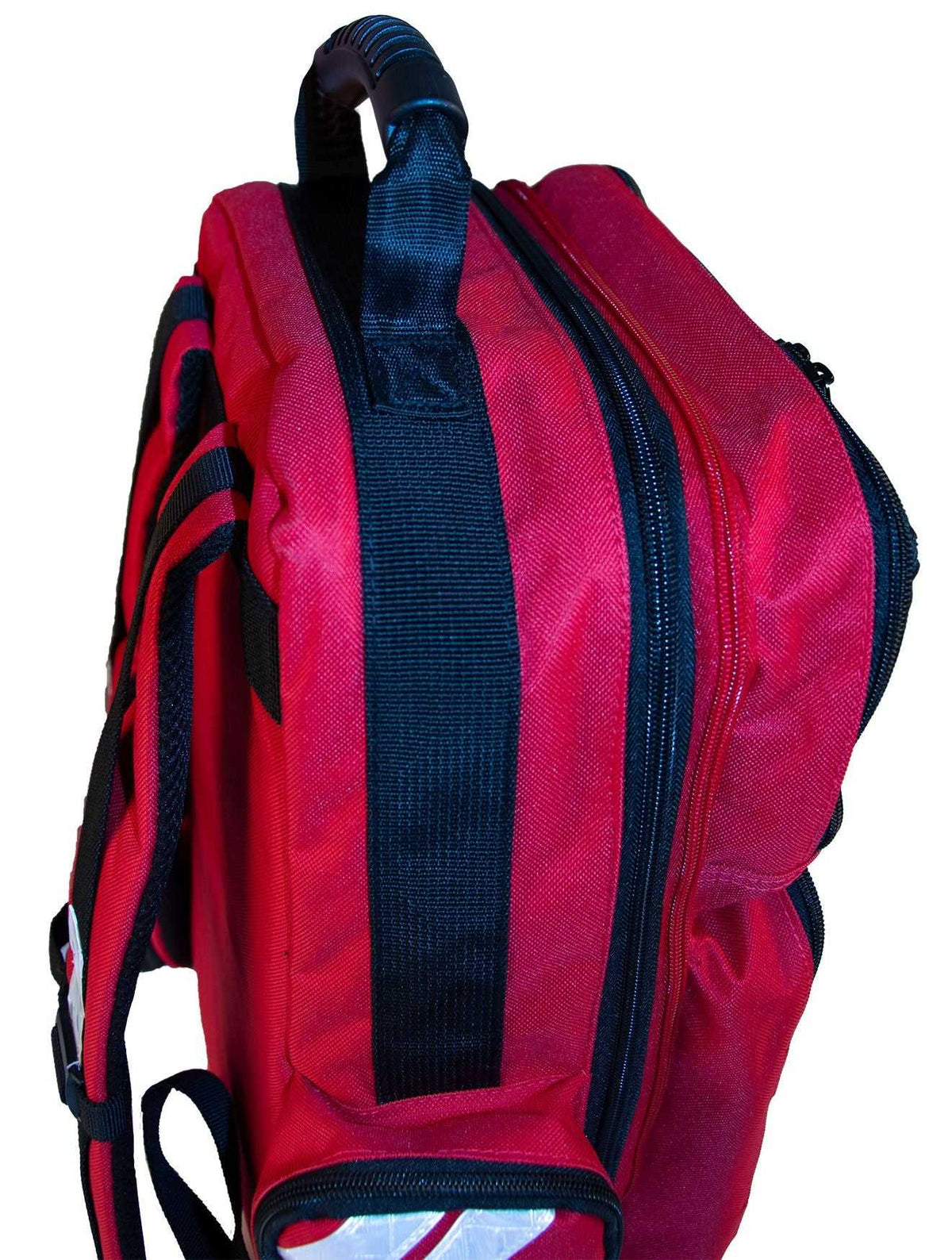 Seitliche Ansicht des Rucksack ultraRESCUE LITE mit robustem Tragegriff und widerstandsfähigem Corduramaterial für den Notfalleinsatz.