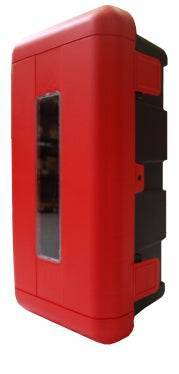 Schutzbox für bis zu 6 kg/Liter Feuerlöscher SPEED BOX 6 in Rot mit Sichtfenster, ideal für den Einsatz im Innen- und Außenbereich.