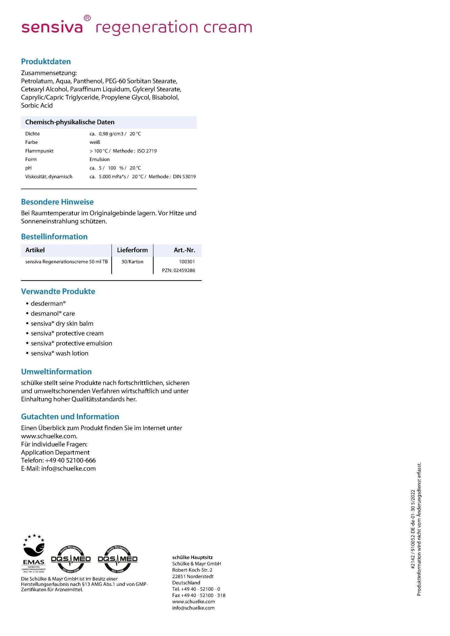 Entdecken Sie die Sensiva Regenerationscreme 50ml 02459286 für intensive Hautpflege ohne Duftstoffe. Perfekt zur Regeneration beanspruchter Haut nach der Arbeit.
