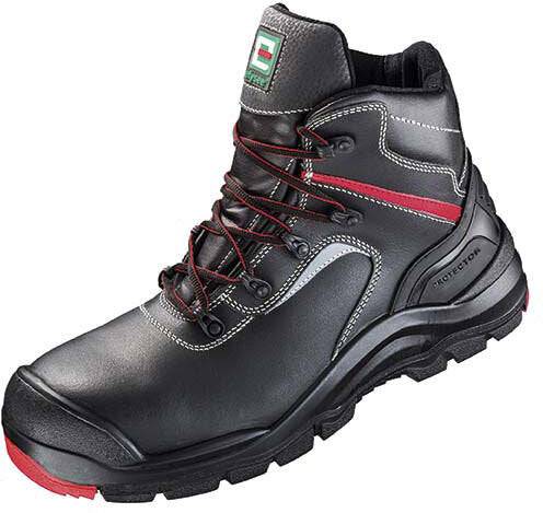 Sicherheitsstiefel COMO ÜK S3 HRO - elysee Gr.43 mit roter Ziernaht, robustem Leder und rutschfester Sohle für optimalen Arbeitsschutz.