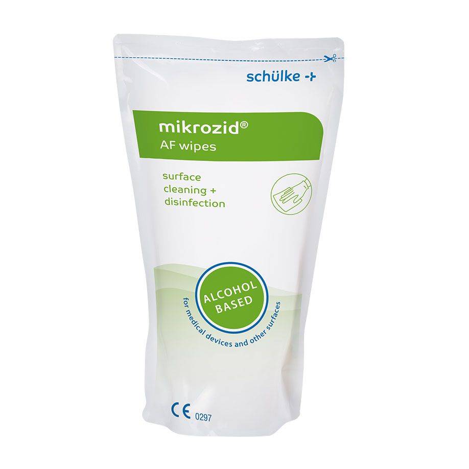 Mikrozid® AF Wipes Desinfektionstücher Nachfüllpack mit 150 Stück, alkoholbasiert für die hygienische Reinigung medizinischer Geräte und Oberflächen.