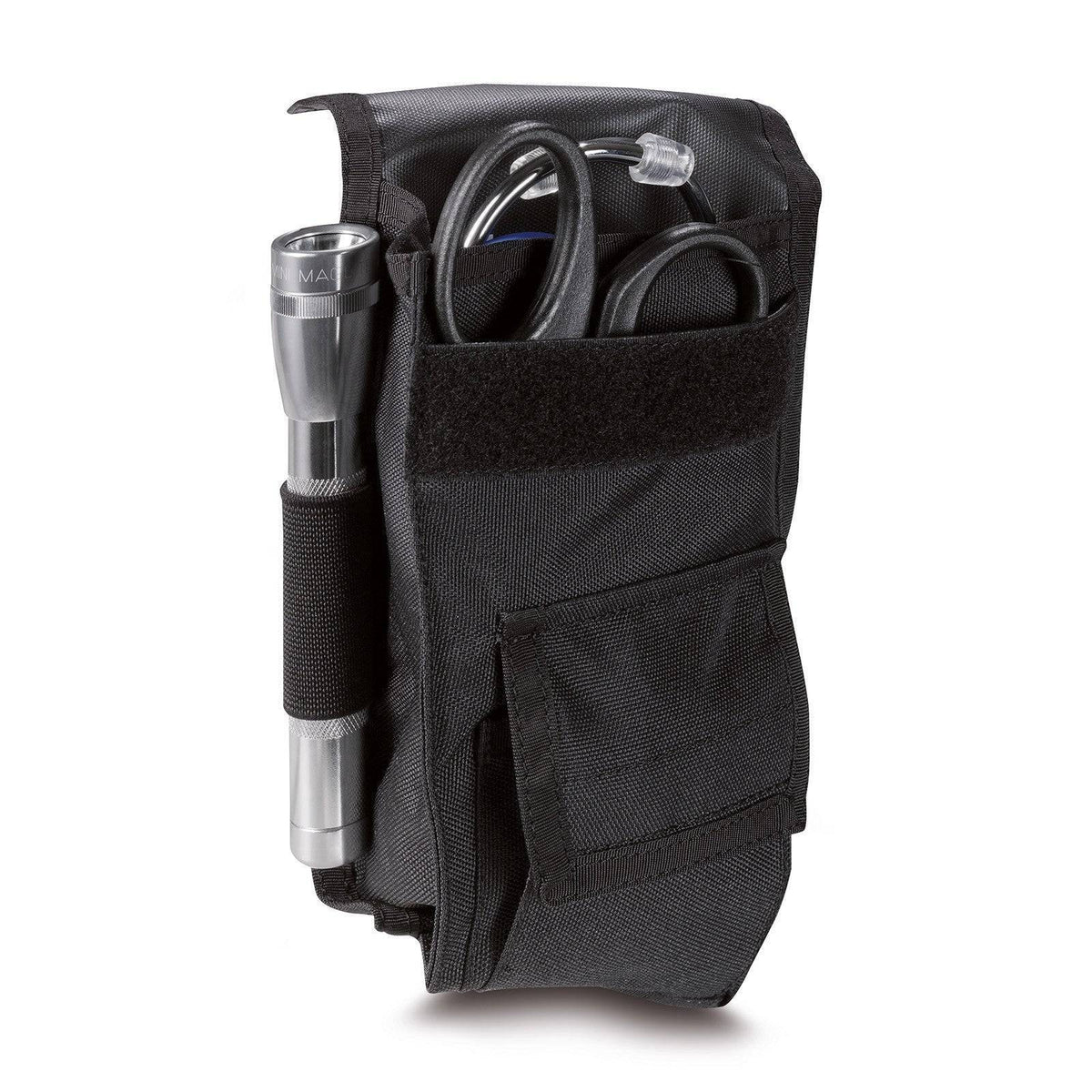 Gefülltes Stethoskopholster PAX Altes Modell mit Stethoskop und Taschenlampe – praktische Aufbewahrung für medizinisches Equipment im Einsatz.