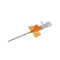 Orange Vasofix Safety Braunüle mit Schutzclip und Port für sichere Injektionen. Robuste Sicherheitskanüle für den Klinikbedarf.