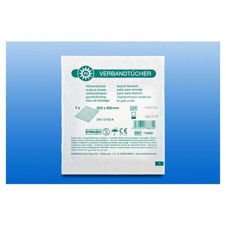 Steriles Verbandtuch Nobamed 60x80 cm nach DIN 13152-A für großflächige Wunden, einzeln verpackt im 10er Pack für Erste Hilfe Sets.